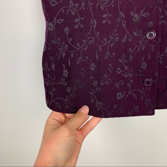 Vintage 80s 90s Deep Purple Floral Jacquard Suit Vest Casual Corner - Picture 14 of 14